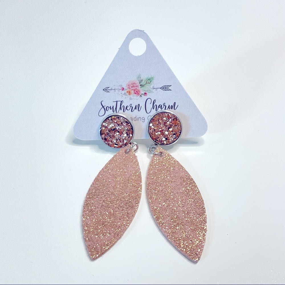 Rose Gold Crackle Dangle Leafs